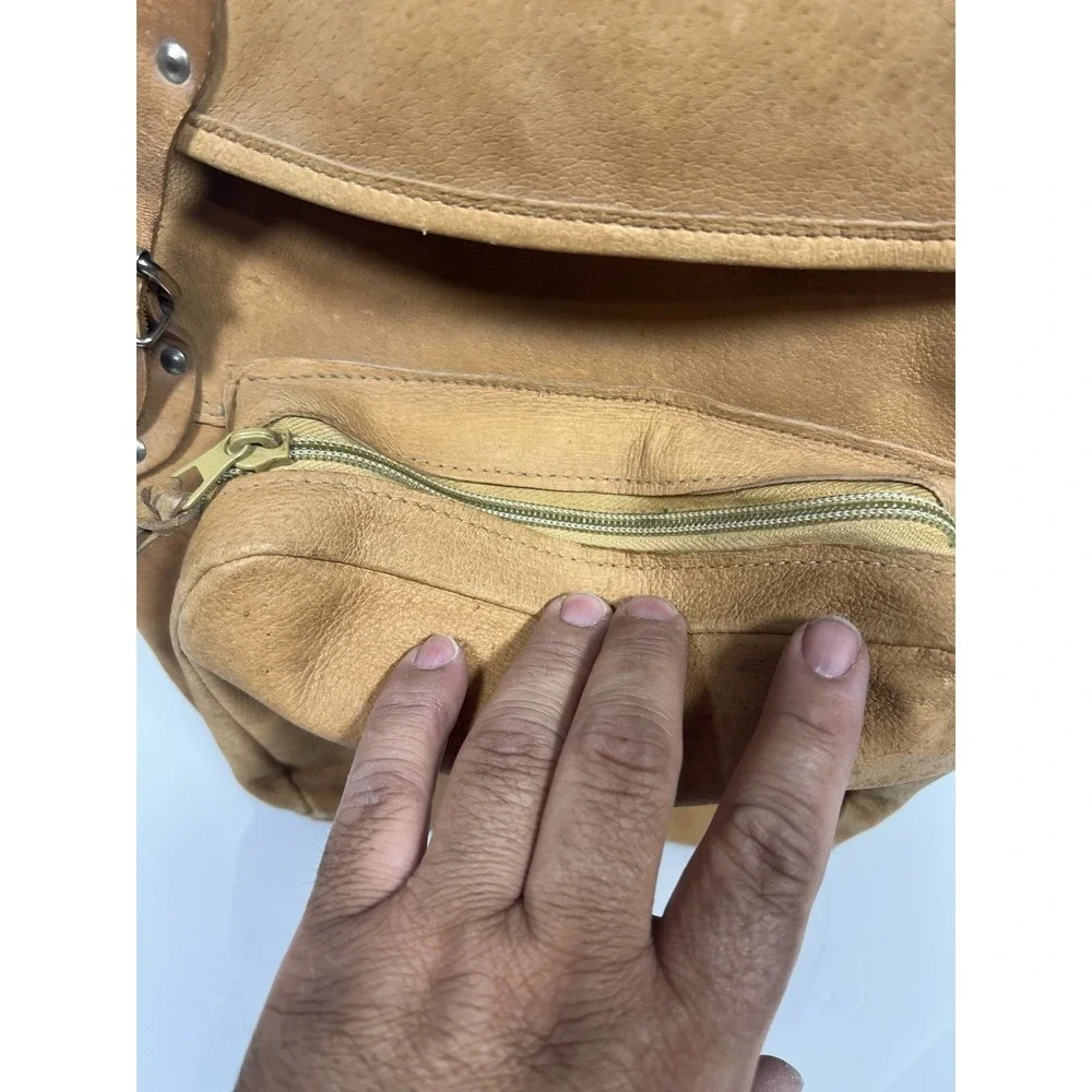 VINTAGE 70'S BOHO RUCKSACK CAMEL BROWN LEATHER BACKPACK UNBRANDED‎